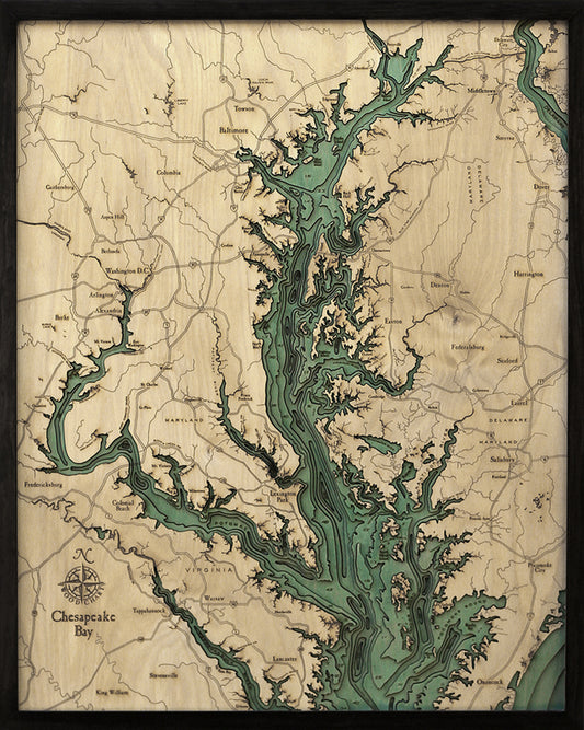 Chesapeake Bay 3-D Nautical Wood Chart, Large, 24.5" x 31"