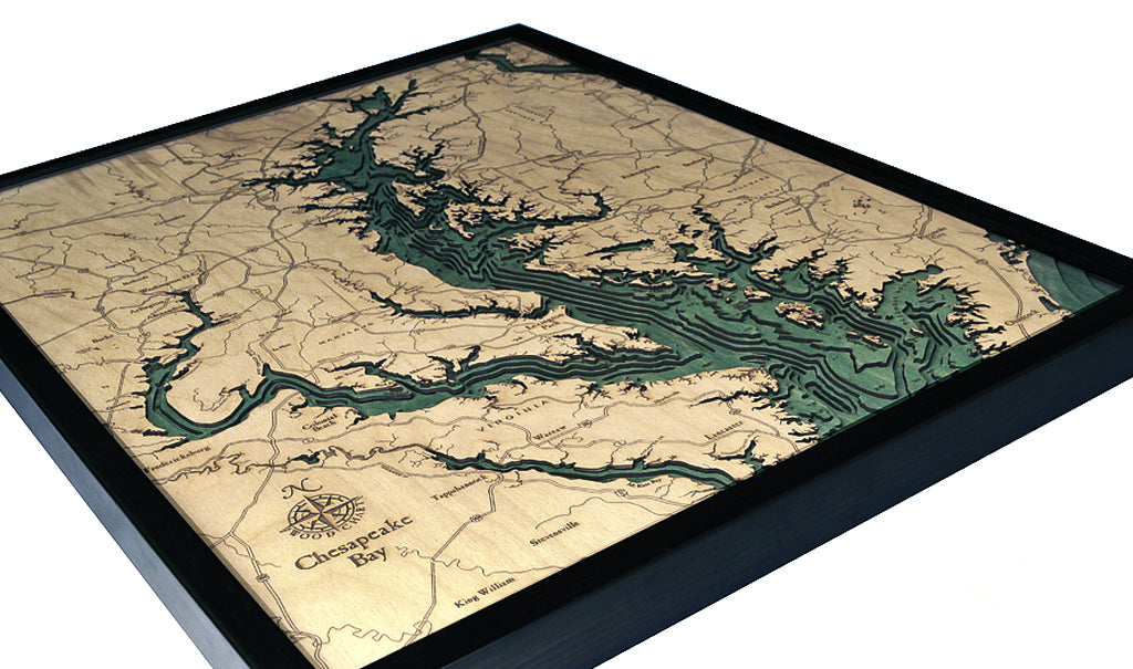 Chesapeake Bay 3-D Nautical Wood Chart, Large, 24.5" x 31"