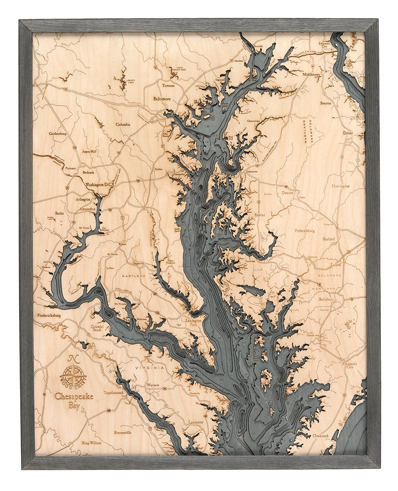 Chesapeake Bay 3-D Nautical Wood Chart, Large, 24.5" x 31"