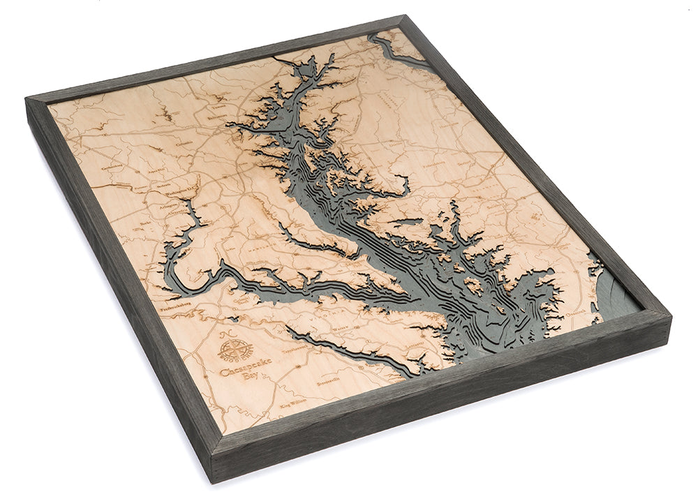 Chesapeake Bay 3-D Nautical Wood Chart, Large, 24.5" x 31"