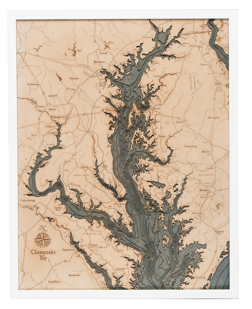 Chesapeake Bay 3-D Nautical Wood Chart, Large, 24.5" x 31"